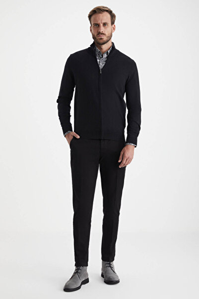 Hemington Siyah Fermuarlı Merino Yün Triko Hırka