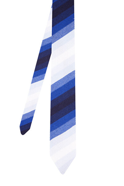 Hemington Çizgi Desen Lacivert Beyaz Örgü Kravat