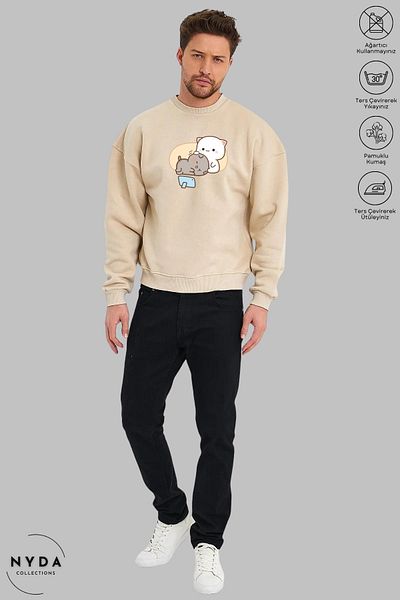 Nyda Collections Μακρυμάνικο Bubu Dudu Pattern - Sleep Printed, Hoodless Oversize φούτερ