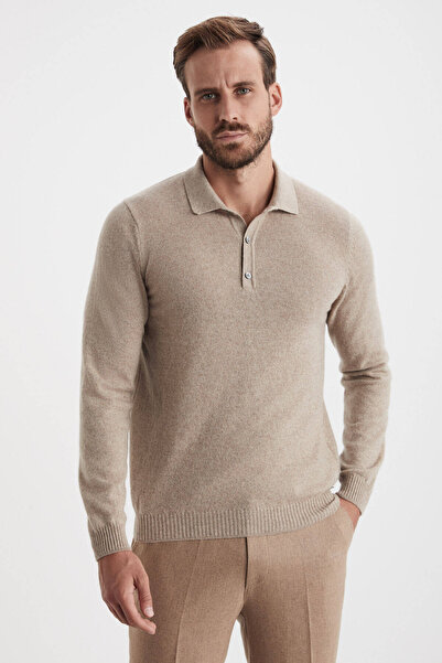 Hemington Polo Yaka Camel Saf Kaşmir Kazak