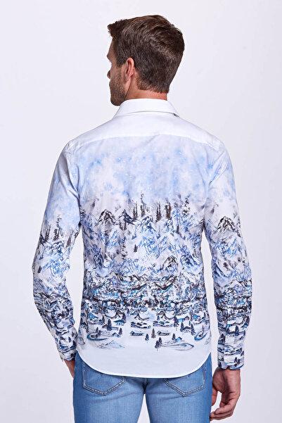 Hemington Winter Patterned White Pure Cotton Shirt