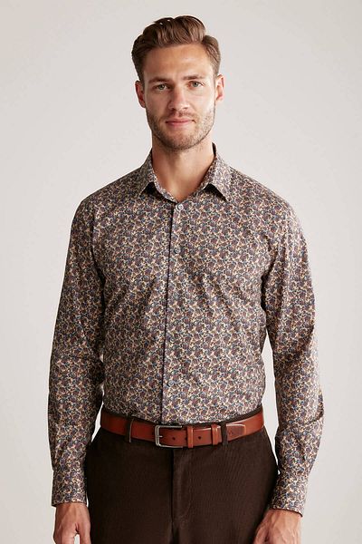 Hemington Floral Print Pure Cotton Camel Shirt