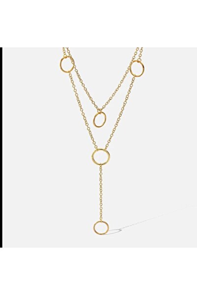 Genel Markalar Şık ve Modern 2'Li Altın Renk Zincirli Kadın Kolye