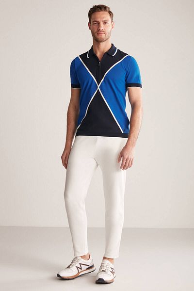 Hemington Navy Blue-Indigo Knitwear Polo with Zipper Detail