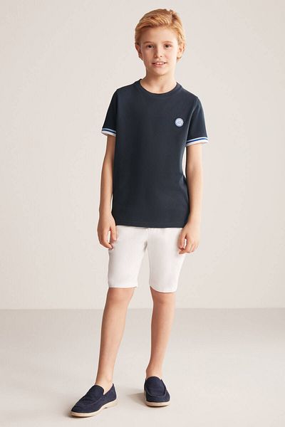 Hemington Embroidery Logo Pique Knit Crew Neck Navy Blue Kids T-Shirt