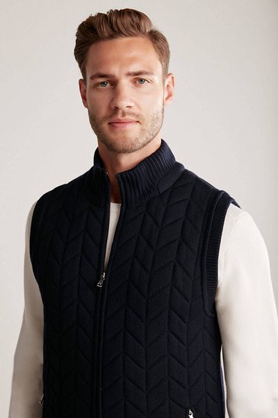 Hemington Navy Blue Activewear Merino Wool Knitwear Vest