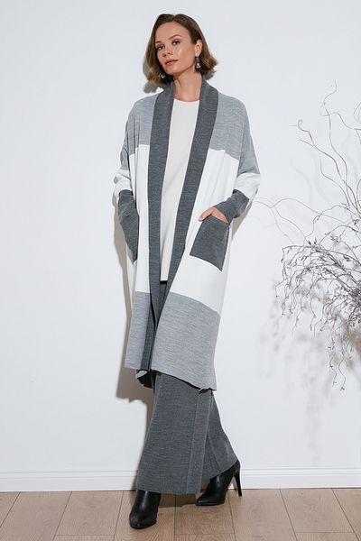 Lela Modest Regular Fit Color Blocked Long Hijab Knitwear Cardigan Cardigan 4616172