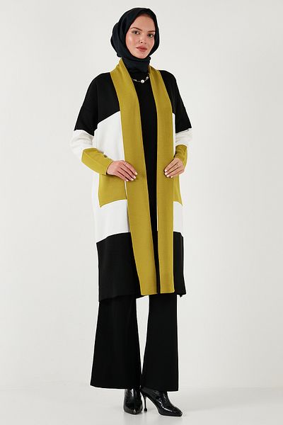 Lela Modest Regular Fit Color Blocked Long Hijab Knitwear Cardigan Cardigan 4616172