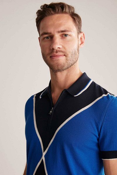 Hemington Navy Blue-Indigo Knitwear Polo with Zipper Detail