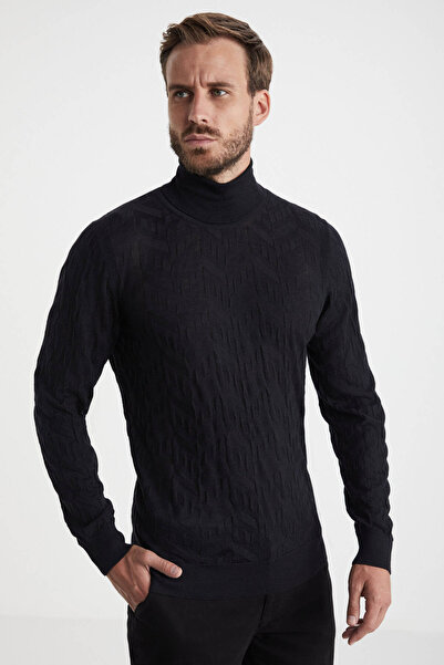Hemington Silk Blend Turtleneck Collar Black Merino Wool Knitwear