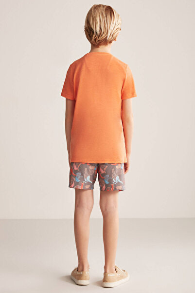 Hemington Embroidered Logo Crew Neck Orange Cotton Kids T-Shirt