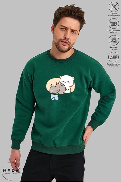 Nyda Collections Дълъг ръкав с шарка Bubu Dudu - щампа за сън, голям суитшърт без качулка