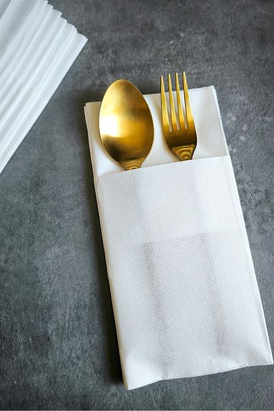 NapkinStore 50 White Premium Napkins - Pocketed, Fabric Textured, 40*40 1/8 Fold