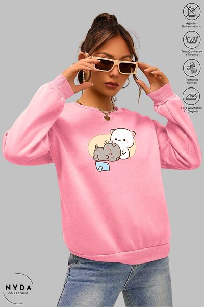 Nyda Collections Μακρυμάνικο Bubu Dudu Pattern - Sleep Printed, Hoodless Oversize φούτερ