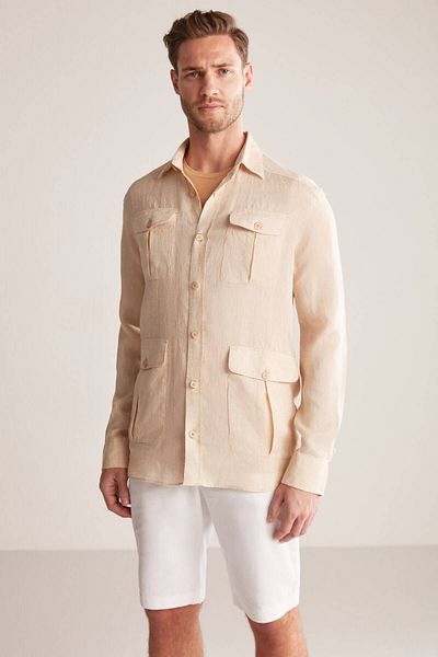 Hemington Pure Linen Sand Color Outerwear Shirt