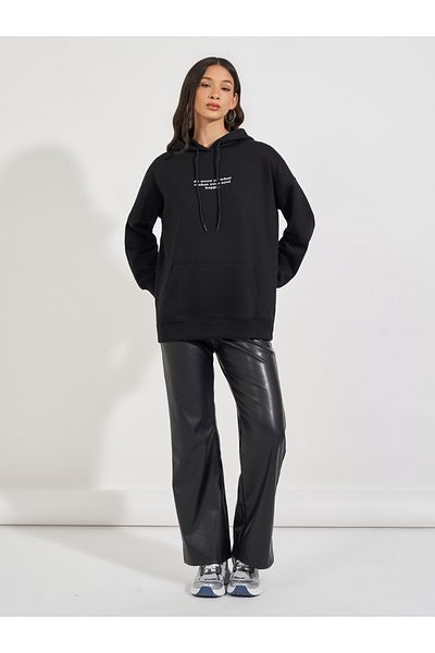 Styli Oversized Fit Longline Slogan Hoodie