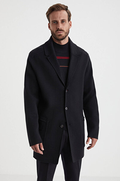 Hemington Siyah Merino Yün Triko Palto