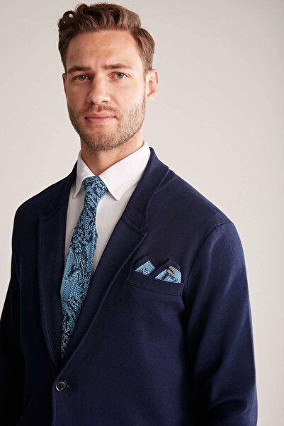 Hemington Etnik Desen Lacivert-Mavi Örgü Kravat