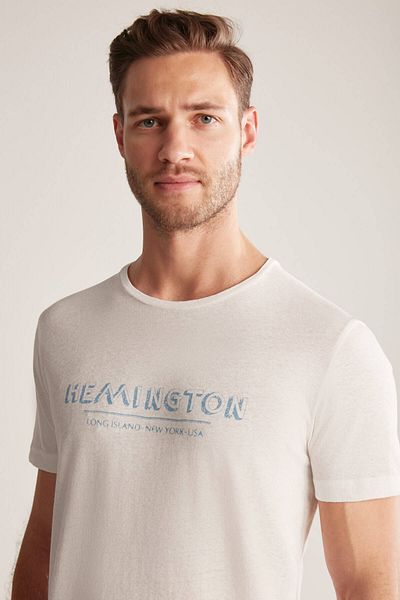 Hemington Printed Linen Cotton Blend White T-Shirt