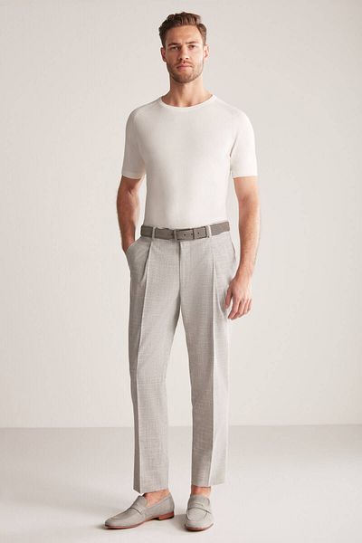 Hemington Linen Wool Blend Light Gray Classic Woven Trousers