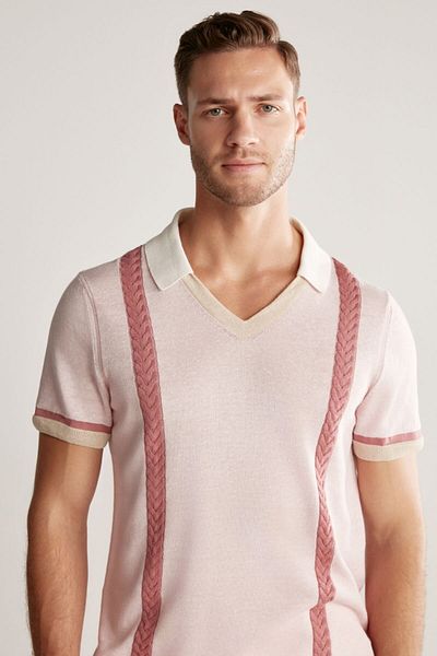 Hemington Linen Cotton Blend Pattern Pink Knitwear Polo