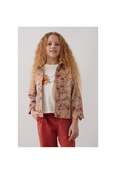 CİCHLİD Girl Printed Gabardine Jacket -tshirt- Pants Set