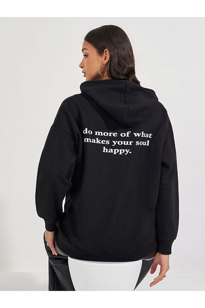 Styli Oversized Fit Longline Slogan Hoodie