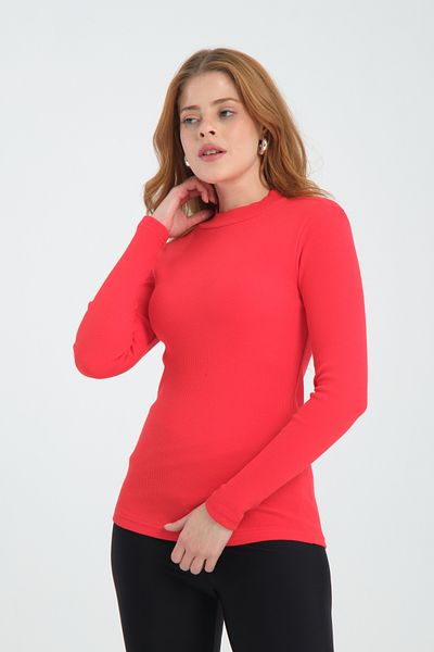 ESPİNA Women's Ribbed Camisole Turtleneck Blouse Red