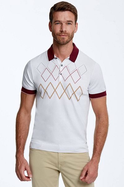 Hemington Diamond Patterned Pure Cotton Off-White Knitwear Polo