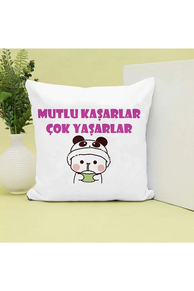 Özgü Art Happy Shards Multi Lives Written Printed Gift Pillow