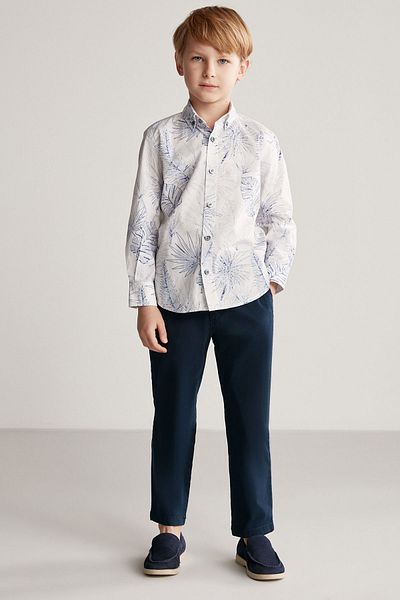 Hemington Patterned Linen Cotton Blend White Children's Sports Shirt