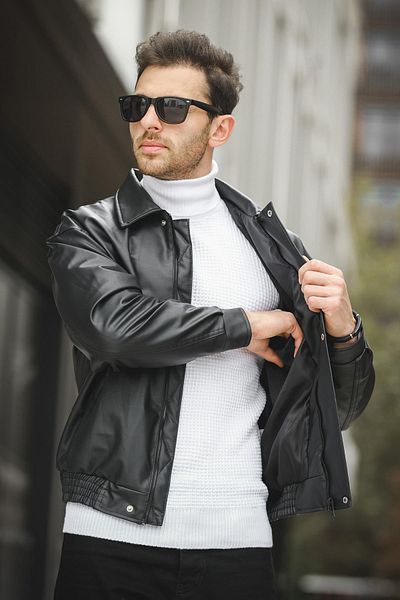 Oksit Ανδρικό δερμάτινο μπουφάν Jovanni Basic Oversize