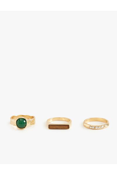 Koton 3-Piece Ring Set - Stone Detailed and Multi-Colored