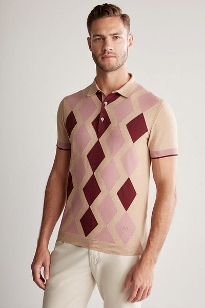 Hemington Sand Color Pink Diamond Pattern Knitwear Polo