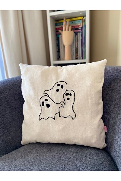 Les Passent Изпрана ленена калъфка за възглавница с бродерия „Хелоуин призрак“