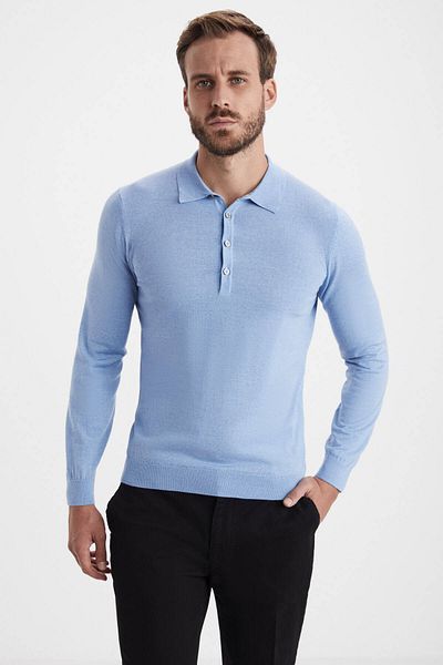 Hemington Extrafine Merino Polo Neck Sky Blue Knitwear