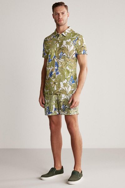 Hemington Floral Print Green Polo Neck T-Shirt