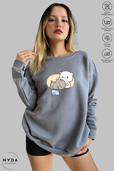 Nyda Collections Unisex Uzun Kollu Bubu Dudu Uyku Baskılı Bisiklet Yaka Kapüş...