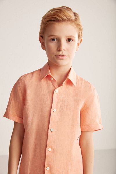 Hemington Short Sleeve Pure Linen Orange Children's Shirt