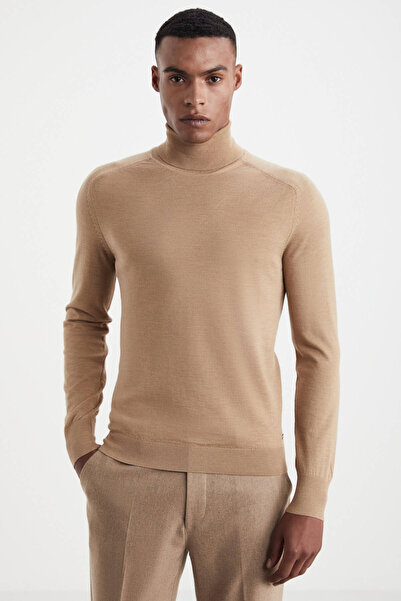 Hemington Camel Boğazlı Slim Fit Merino Yün Triko