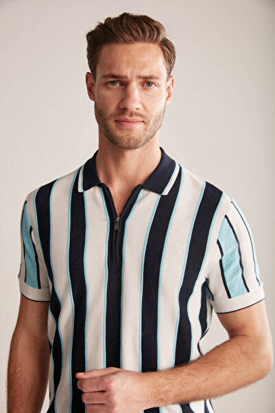 Hemington Stripe Pattern Navy Blue-White Knitwear Polo
