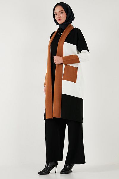 Lela Ζακέτα με μοντέρνα κανονική εφαρμογή Colorblock Long Hijab Knitwear Cardigan 4616172