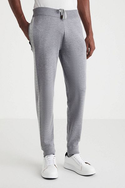 Hemington Gray Merino Wool Sports Knitwear Trousers with Stripe Detail