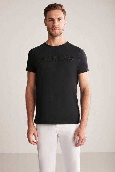 Hemington Embossed Printed Black Pima Cotton T-Shirt
