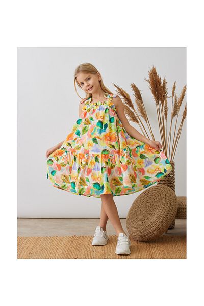 CİCHLİD Girl's Flower Patterned Vual Dress