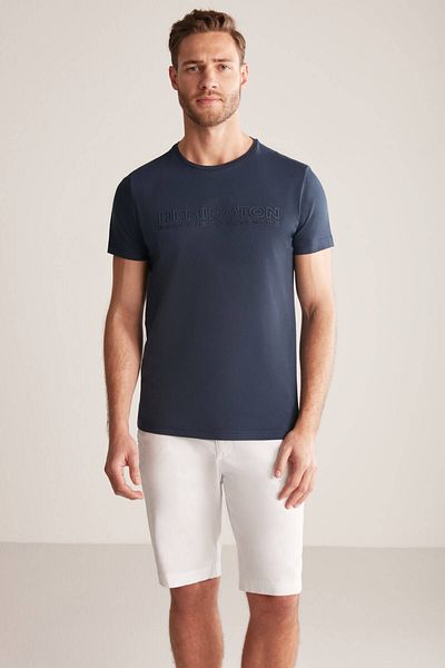 Hemington Embossed Printed Navy Blue Pima Cotton T-Shirt