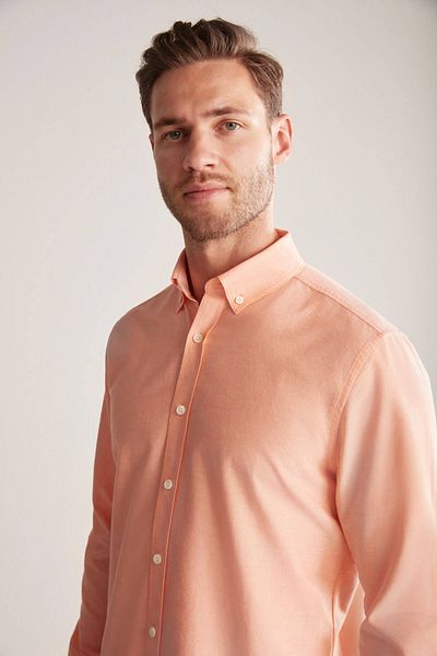 Hemington Buttoned Collar Pure Cotton Salmon Color Shirt