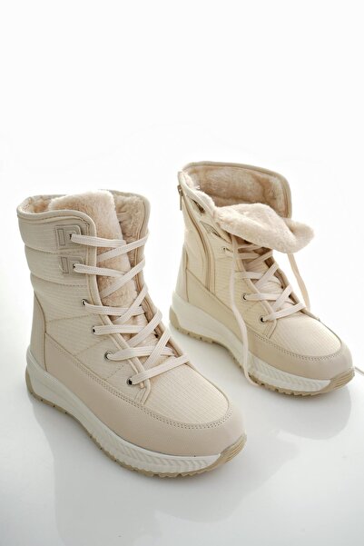 MUGGO Loren Guaranteed Women's Serrated Fur Insole Lace up Zippered Rain and Snow Boots