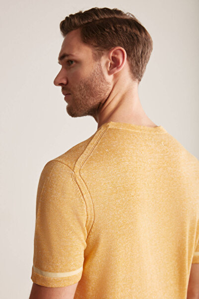 Hemington Linen Cotton Blend Ethnic Pattern Yellow Knitwear T-Shirt