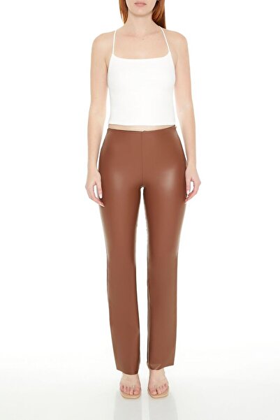 Forever 21 Suni Deri High-Rise Bootcut Pantolon